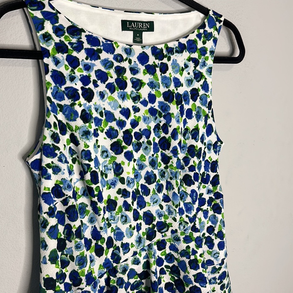 Lauren Ralph Lauren blue white floral ruffle dress 8 - Picture 2 of 6
